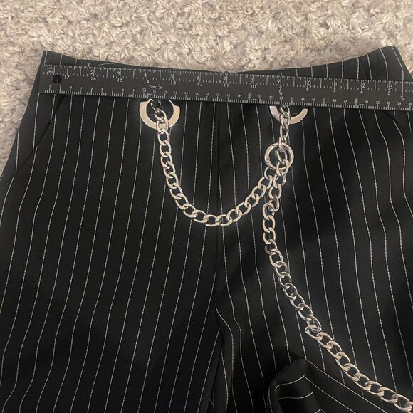 Black Pinstripe Chain Detail Pants S - Picture 3 of 7